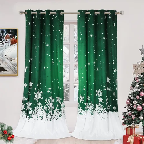 Vista 9 de CAROMIO, cortinas de Navidad para sala de estar, juego de 2 paneles, cortinas largas de terciopelo de 63 pulgadas, cortinas decorativas con copos