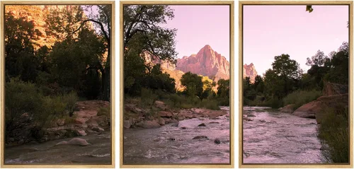 Vista 48 de SIGNWIN Lienzo enmarcado para pared, juego de decoración de guardería de bosques, niebla y niebla sobre bosque de montaña oscura, naturaleza, arte