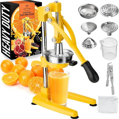 Vista 72 de Zulay Kitchen - Exprimidor de hierro fundido, exprimidor manual naranja, prensa de cítricos, color negro 01 - negro