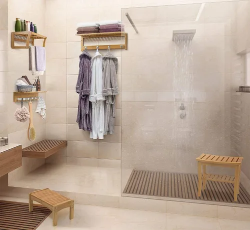 Vista 4 de Sorbus Taburete pequeño de bambú – Taburete de madera con reposapiés y taburete de entrenamiento para ir al baño para niños pequeños