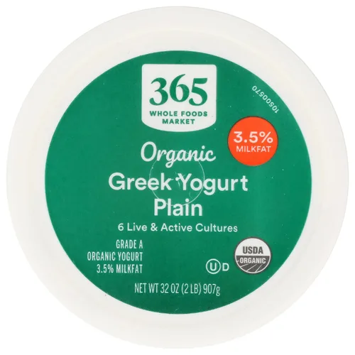 Vista 4 de Yogur de leche entera griego orgánico, liso, 32 oz