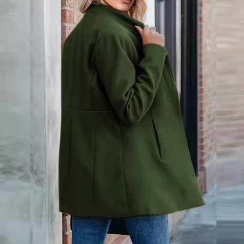 Vista 5 de Abrigos de otoño para mujer, de manga ancha, de poliéster, cuello en V, cálido, liso, con bolsillos, sueltos