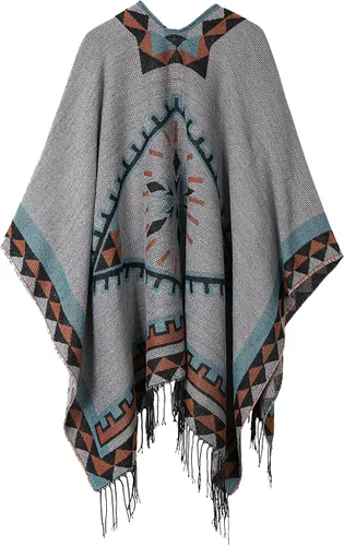 Vista 19 de Chales cálidos para mujer, cárdigan con frente abierto, estilo vintage, poncho