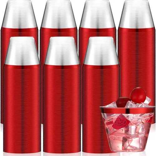 Vista 8 de Patelai 200 vasos de plástico con borde de 9 onzas, vasos de vino desechables, vasos de plástico transparente resistentes para fiestas, bodas