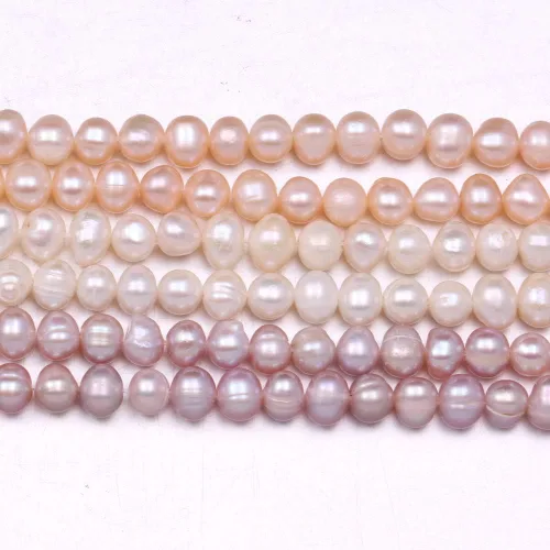 Vista 6 de Cuentas de perlas naturales 100% naturales redondas de agua dulce sueltas (2 hebras), perforadoras de 0.157-0.197 in, una hebra de 14.2 pulgadas Rosa