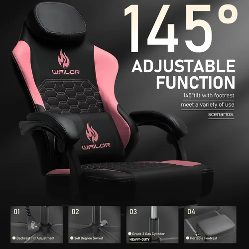 Vista 6 de Silla de juegos con masaje y cojín de resorte de bolsillo, sillas ergonómicas para jugadores para adultos con reposapiés 300 libras, silla de cuero