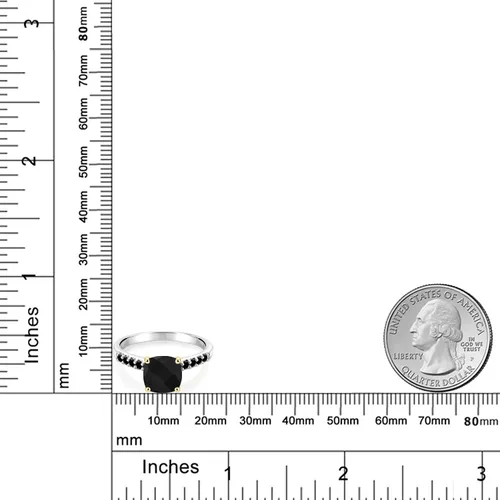 Vista 3 de Gem Stone King Anillo de oro blanco de 10 quilates con forma de tablero de ajedrez de 244 quilates con forma de ónix negro y diamantes negros