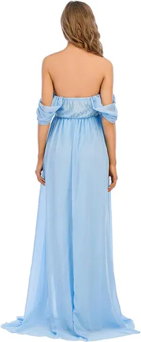 Vista 6 de ZIUMUDY Vestido de gasa de maternidad con hombros descubiertos para sesión de fotos, maxi vestido de encaje para baby shower, vestido de fiesta