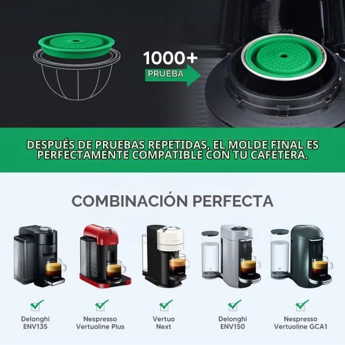 Vista 4 de Paquete de 2 tapas reutilizables para cápsulas de café con 6 cápsulas, 80/150/7.8 fl oz, cápsulas de café recargables de silicona de grado