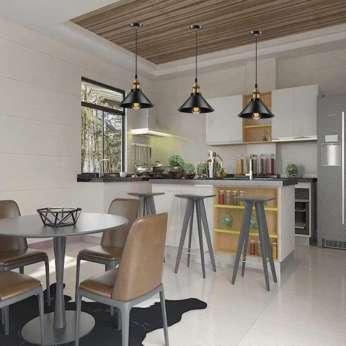 Vista 3 de Siet Lámpara colgante industrial estilo loft vintage, mini candelabro retro E27, iluminación de isla de cocina, iluminación Edison para el hogar