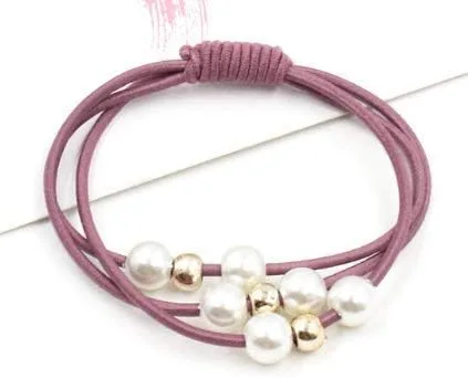 Vista 4 de Accesorios para el cabello, bandas elásticas de goma con perlas, anillo para la cabeza, banda elástica para el cabello, soporte para cola de 4PCS