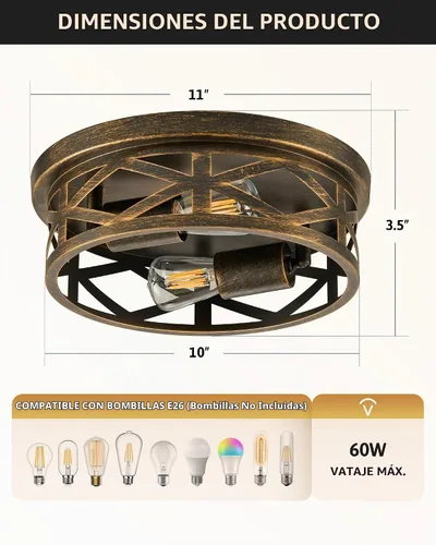 Vista 3 de VONLUCE Lámparas de techo de montaje empotrado, lámparas de techo de 2 luces para pasillo, lámparas de techo de jaula de metal de 11 pulgadas