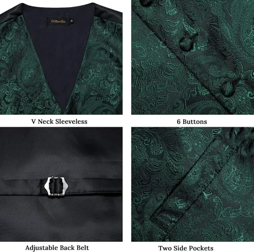 Vista 4 de DiBanGu Conjunto de corbata de chaleco de cachemira para hombre con alfiler de solapa, clip de corbata, 7 piezas de seda con cuello en V, chaleco