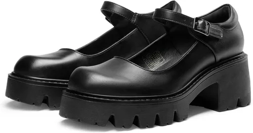 Vista 4 de DREAM PAIRS Zapatos Mary Janes para mujer con plataforma, tacón bajo, tacón grueso, punta redonda, correa de tobillo, zapatos Oxfords