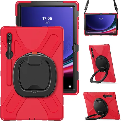 Vista 16 de Funda de silicona resistente para Samsung Galaxy Tab S9+ de 12.4 pulgadas 2023/S8+ /S7+/S7 Fe, con correa para el hombro, soporte para bolígrafo S