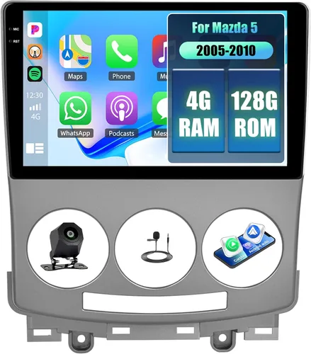 Vista 9 de Radio estéreo Android 15 de 4 núcleos 64G para Mazda 5 2005-2010 con CarPlay Android Auto, pantalla táctil HD de 9 pulgadas, unidad principal