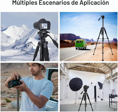 Vista 7 de Trípode de video de cabeza fluida, trípode estable con monopie 2 en 1, tornillos de 1/4 de pulgada con cabezal de arrastre fluido y bolsa