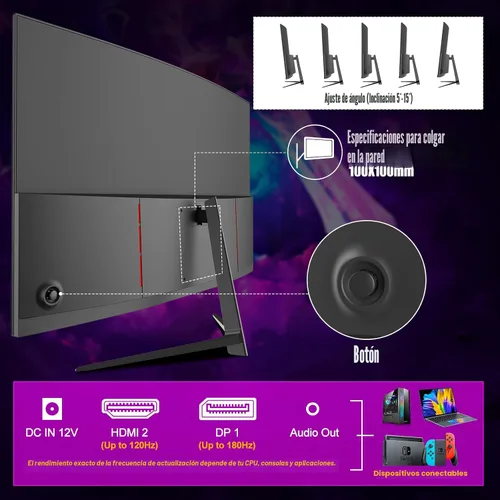 Vista 5 de Gawfolk - Monitor curvo de juegos de 27 pulgadas, 144Hz/180Hz, monitor de PC Full HD 1080P, pantalla de computadora sin marco de 1800R