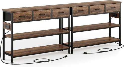 Vista 10 de Lulive Mesa de entrada con tomas de corriente, mesa consola con 3 cajones de tela, mesa de sofá para sala de estar, pasillo, sofá, vestíbulo, altura