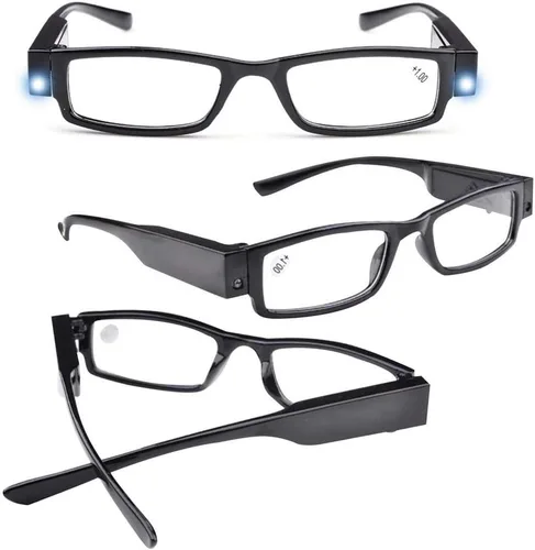 Vista 3 de Lectores LED brillantes con luces, lupa iluminada, lector nocturno, lentes compactos de marco completo, visión clara, unisex, visión clara, lentes