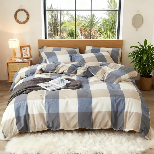 Vista 22 de DONEUS Juego de funda de edredón a cuadros 100% algodón lavado como lino súper suave y cómodo, juego de ropa de cama de 3 piezas a cuadros negros