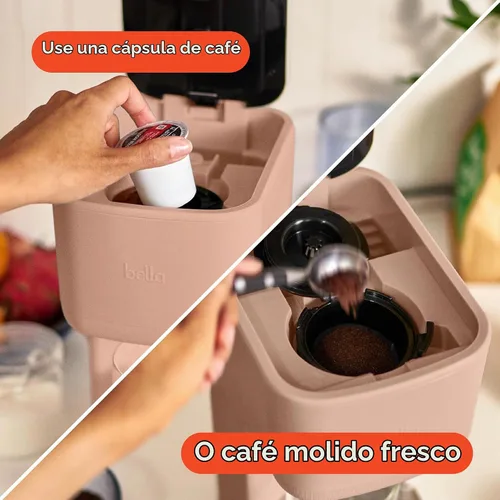 Vista 3 de BELLA Cafetera individual, para cápsulas K-Cup y café molido, bandeja de goteo ajustable y removible, apagado automático y accesorios aptos