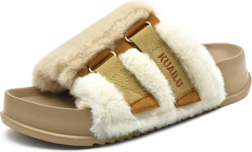 Vista 9 de KuaiLu Pantuflas ortopédicas para mujer con soporte de arco, sandalias acolchadas suaves para mujer, sandalias de moda con punta abierta, de piel