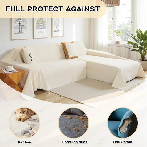 Vista 3 de MYSKY HOME Funda para sofá seccional, 2 piezas de fundas de sofá de felpilla para sofá en L, protector de muebles para mascotas, niños, funda