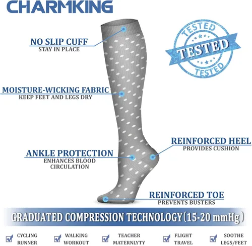 Vista 5 de CHARMKING Calcetines de compresión para mujeres y hombres (4 pares) de 15 a 20 mmHg es el mejor apoyo para atletismo, correr, ciclismo