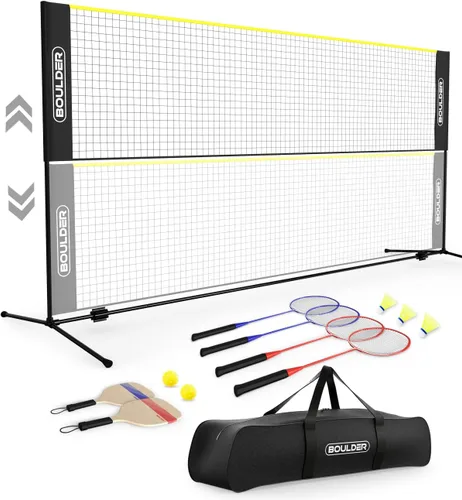 Vista 12 de Boulder Portable Badminton Pickleball Net - Foldable/Extendable Poles for Multiple Sports Heights (UP to 5 ft) - Ideal for Tennis, Pickleball