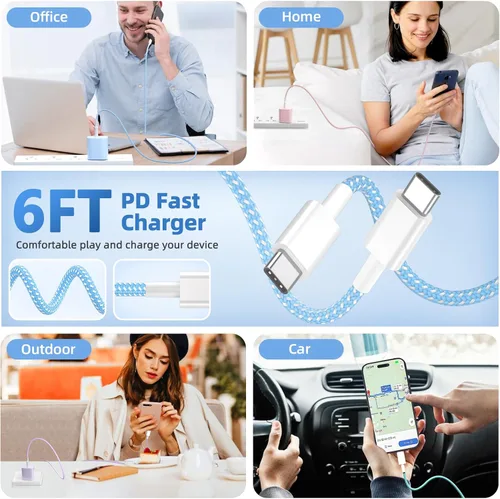 Vista 8 de para iPhone 16 15 Cargador de Carga Rápida [4 Pack] Cargador de Pared USB C de 20W con Cable de Carga USB C de 6 Pies para iPhone 16 15 Pro Max/15