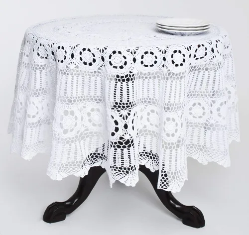 Vista 2 de Fennco Styles - Mantel de algodón hecho a mano con encaje de ganchillo