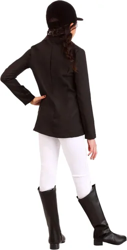 Vista 3 de Disfraz de Halloween ecuestre para niñas Traje completo de jinete de caballo para niños con chaqueta, pantalones, jabot, sombrero y fundas