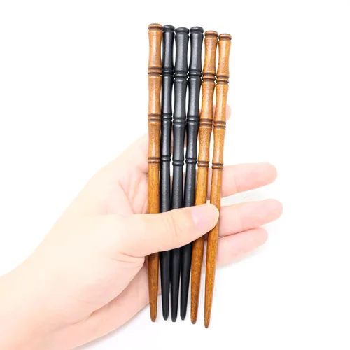 Vista 4 de Honbay 6 palillos de madera retro con forma de bambú, palillos de madera hechos a mano, soporte decorativo para el cabello para mujeres, accesorios