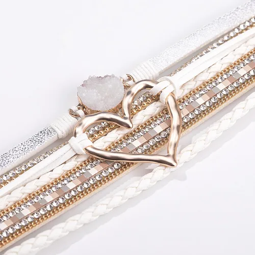 Vista 5 de FANCY SHINY Pulseras de cuero con forma de corazón, apilables, bohemias, pulseras de diamantes de imitación de resina de moda con cierre magnético