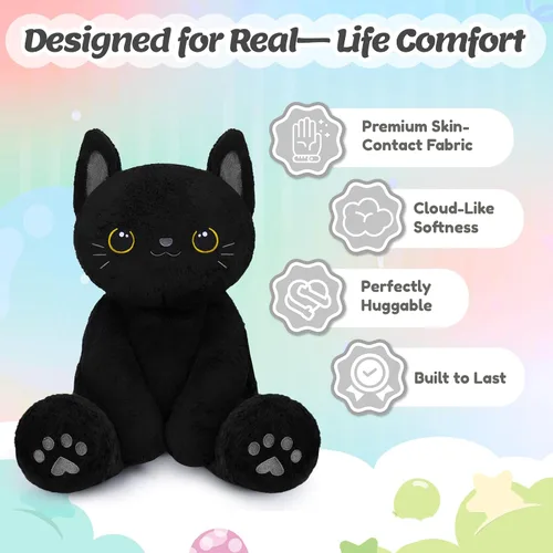 Vista 7 de BRICHOEE Animales de peluche con peso de 5 libras, peluche de gato negro calmante con peso, lindo juguete de peluche sensorial, almohada de peluche