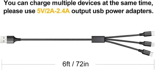 Vista 8 de Puxnoin Cable de carga múltiple, paquete de 2 cables de carga múltiple universal 3 en 1, cable USB múltiple de carga rápida con tipo C, conectores