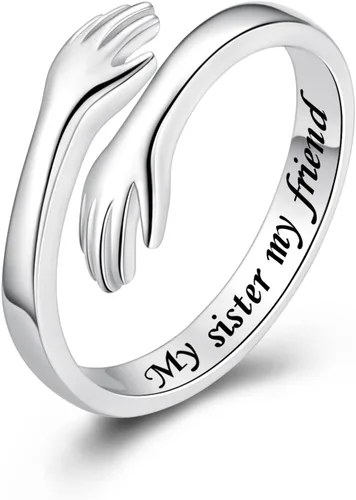 Vista 50 de Anillos de abrazo de plata esterlina S925 para mujeres, adolescentes y niñas, anillo ajustable para nieta, hija, esperanza, promesa, amistad, anillo