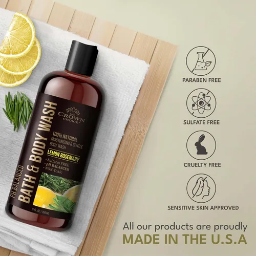Vista 4 de Gel de baño natural para mujeres, hombres y niños, limón orgánico, 12 onzas, pH 5.5, mejor equilibrio de pH, jabón líquido para todo