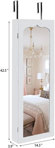 Vista 4 de Bonnlo Jewelry Armoire - Organizador de joyas con 8 LED, armario de almacenamiento grande con cerradura, joyero colgante que ahorra espacio