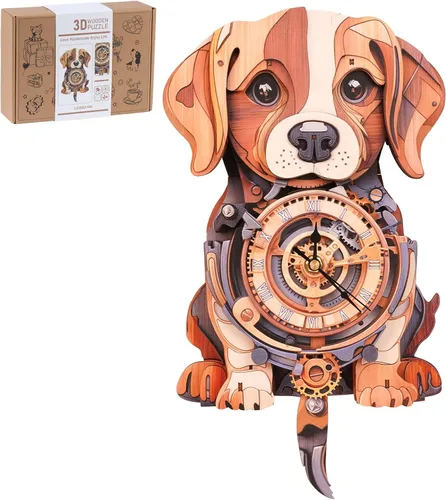 Vista 17 de Rompecabezas de madera 3D para adultos, kit de modelo de reloj de águila calva con péndulo, rompecabezas 3D para adultos, kit de reloj de pared DIY