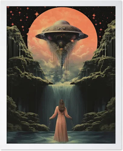 Vista 27 de Poster Master Póster OVNI – Impresión de mujer enmascarada – Arte extraterrestre – Arte surrealista – Arte de ciencia ficción – Regalo para hombres