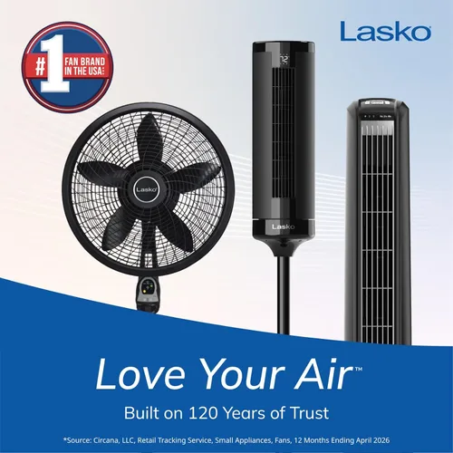 Vista 2 de Lasko U35115 - Ventilador de torre oscilante de alta velocidad para habitación, garaje, sótano y gimnasio con control remoto, temporizador, 3