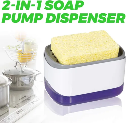 Vista 2 de Dispensador de jabón para cocina, soporte de esponja, bomba dispensadora de jabón de encimera, dispensador de jabón 2 en 1, dispensador de bomba