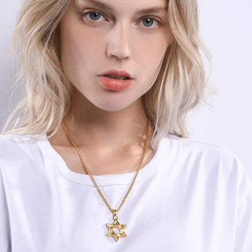 Vista 2 de U7 Star of David Necklace for Men Women GoldStainless Steel Hexagon Pendant with CrossRuby StoneClassic Jewish Isael Necklaces Length 22 24 26