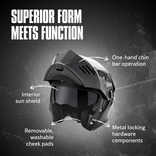 Vista 3 de Simpson Mod Bandit Modular Motorcycle Helmet - DOT & ECE Certified - Flip Front, Comms Ready, Internal Sun Shield and External Clear Face Shield