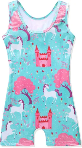 Vista 79 de HOZIY Leotardos de gimnasia para niñas, trajes de ciclismo con patrón adorable brillante
