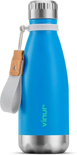 Vista 21 de VINUR Botella de agua para niños, 9 onzas, acero inoxidable, doble pared, aislada al vacío, botella de agua para la escuela, frasco en forma de cola