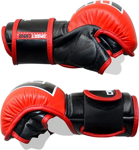 Vista 5 de Combat Corner Guantes de cuero puro Elite Spar MMA para hombres y mujeres, guantes de entrenamiento de boxeo, Muay Thai, MMA Sparring