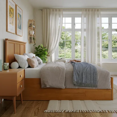 Vista 4 de AFI Madison Cama de Plataforma de Madera Maciza Matrimonial con Piecero y Cama Nido Matrimonial en Toffee Claro